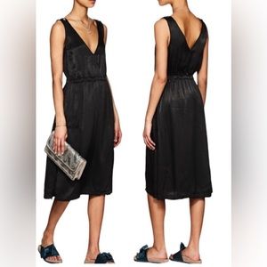 Raquel Allegra Womens Midi Dress Black Satin Pockets Large 3 Minimalist